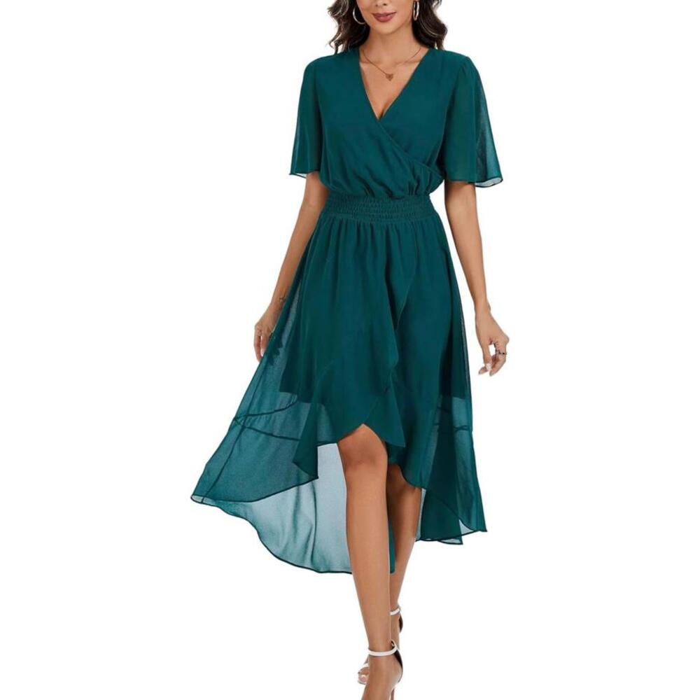 Teal flowy v-neck dress